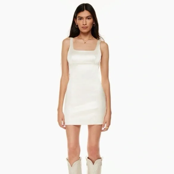 Aritzia Cream Square Neck Fitted Mini Dress - Picture 2 of 13